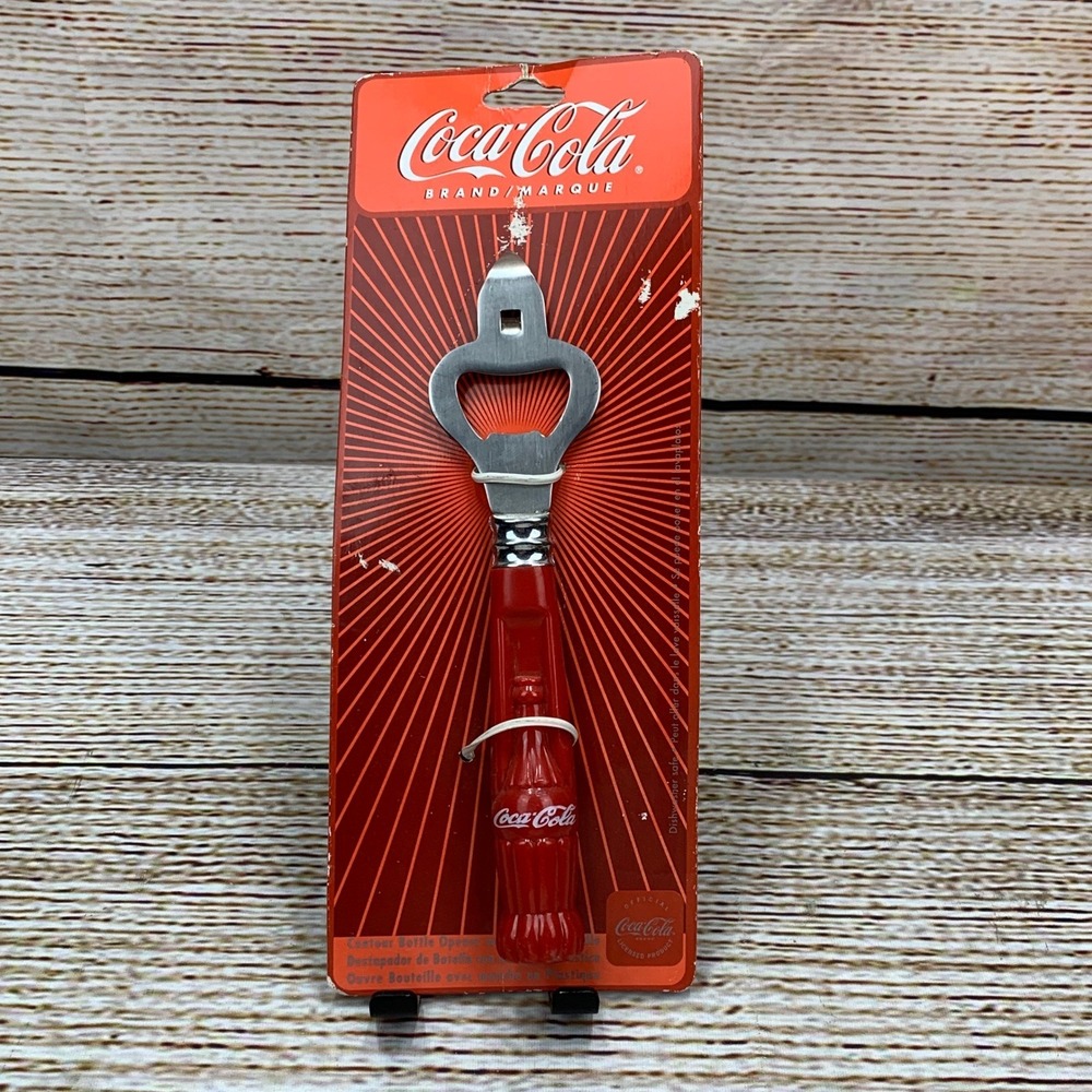 Coca-Cola Coke Contour Bottle Opener Red Plastic‎ Handle Barware On Card